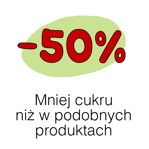 -50% mniej cukru